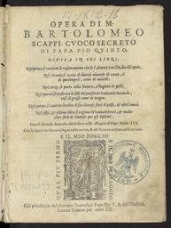 Opera di m. Bartolomeo Scappi, cuoco secreto di papa Pio quinto, divisa in sei libri ... Con il discorso funerale che fu fatto nelle essequie di papa Paulo 3. Con le figure che fanno bisogno nella cucina & alli reverendissimi nel conclave | Scappi, Bartolomeo (14..?-1577)