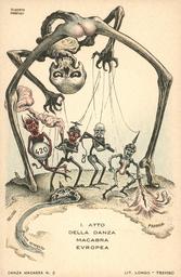 Danza macabra 2 : primo atto della danza macabra europea = [premier acte de la danse macabre européenne] : [carte postale] / A. Martini | Martini, Alberto (1876-1954). Auteur